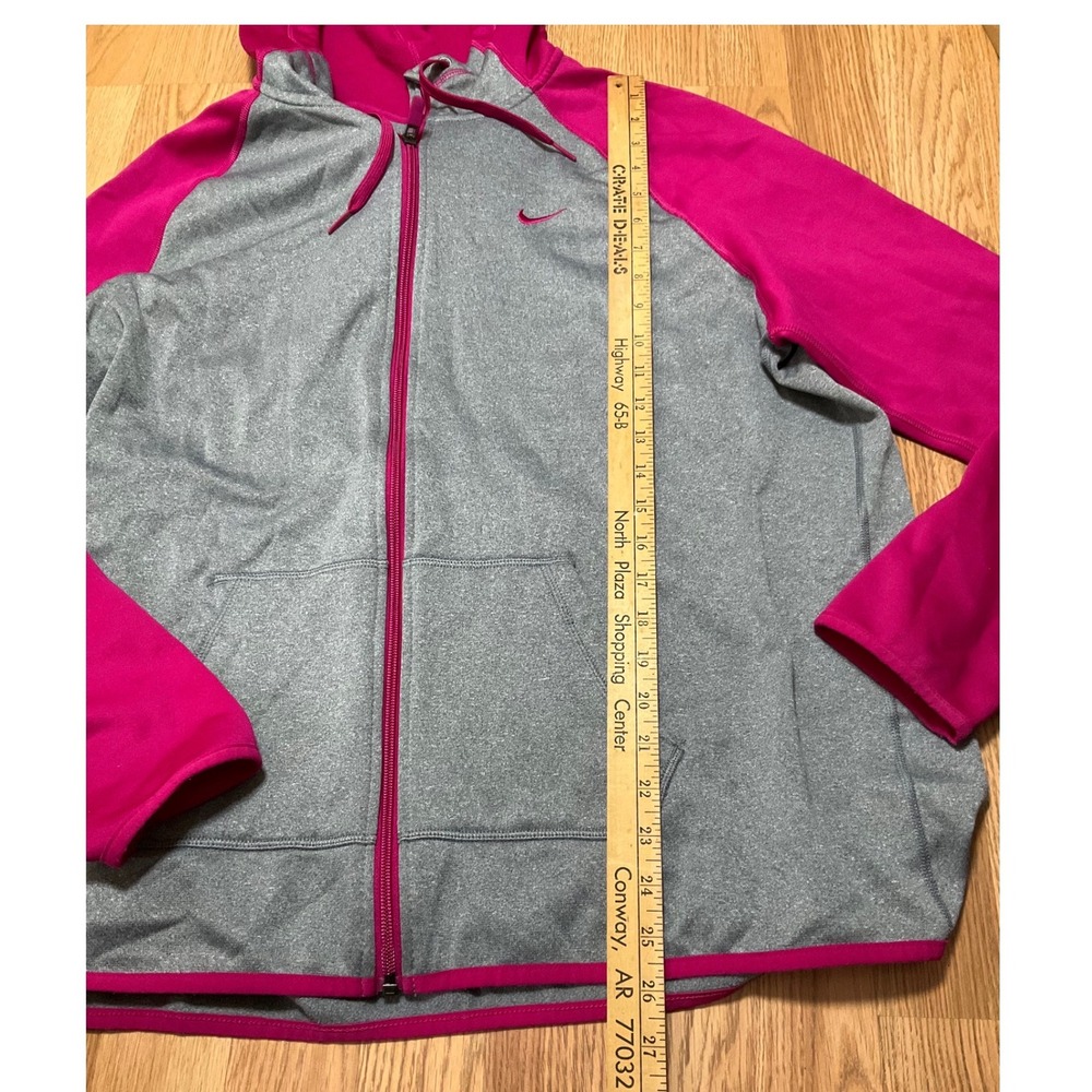 Nike Therma-FIT Womens Full Zip Hoodie Grey Pink Colorblock XL Thumbholes - Picture 6 of 10